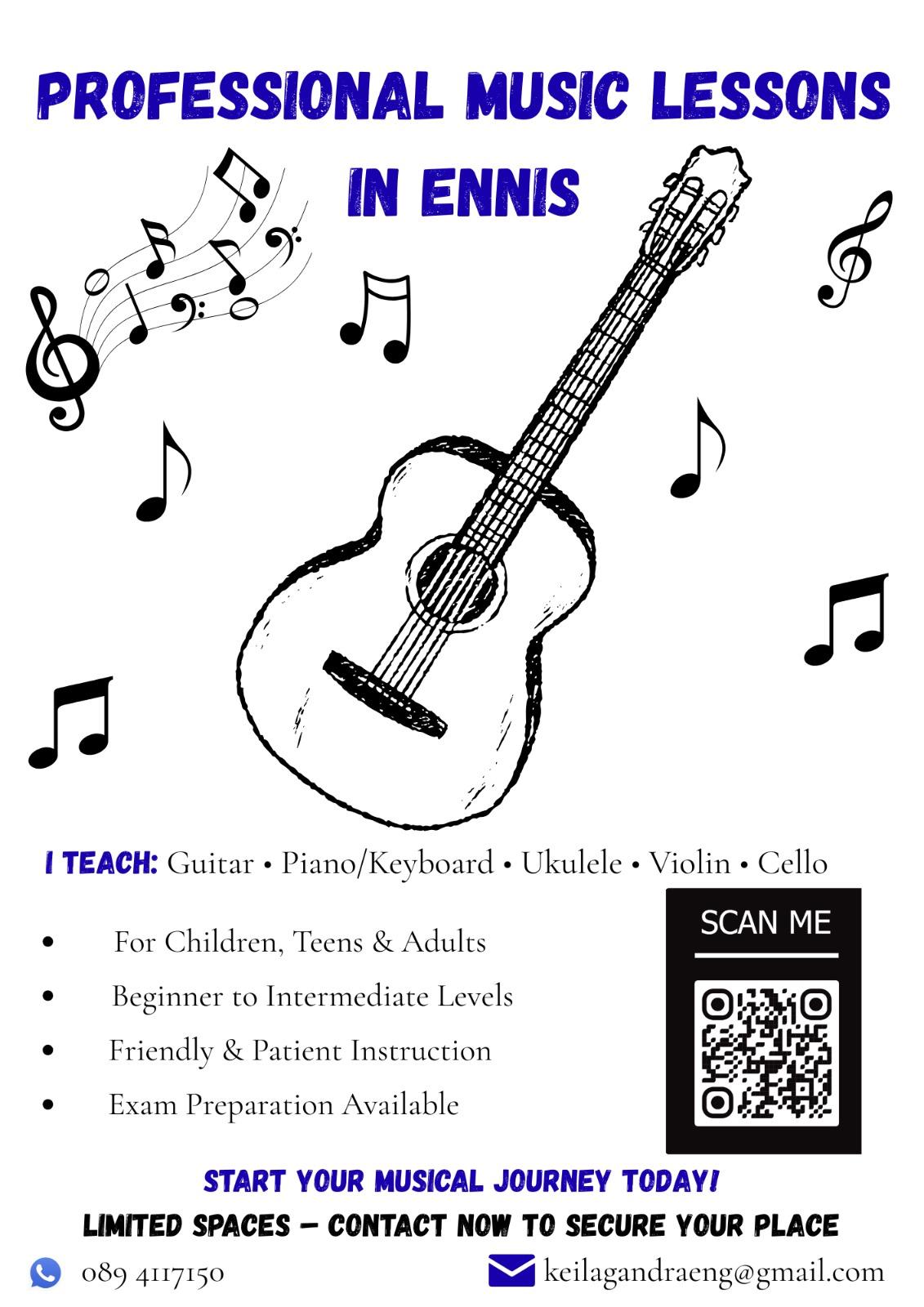 Professional Music Lessons in Ennis & Online